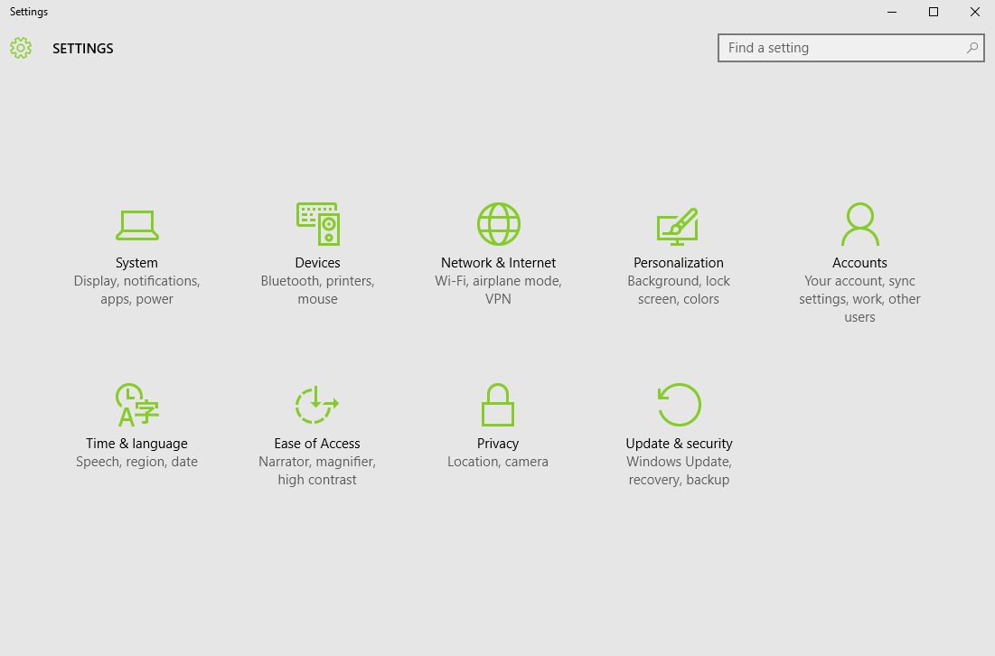 Settings panel